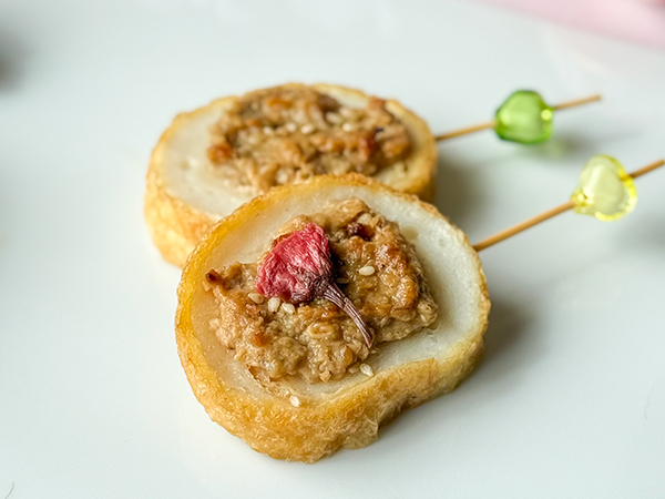 あげ巻の麦みそ五平餅風